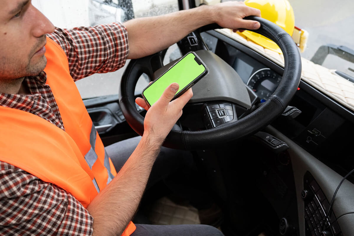 Truck driver communicating on his phone